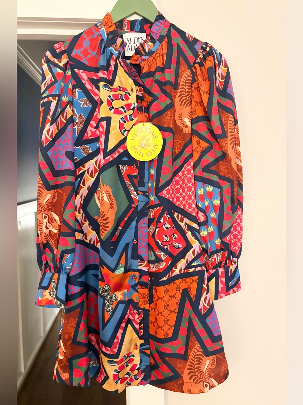 Alden Adair Multicolor Geometric Print Button-Down Dress